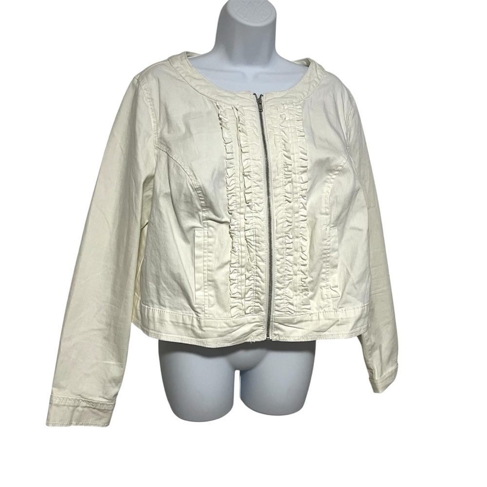 Lane Bryant Ruffle Front Full Zip Cream Jacket Plus Size 18 Pockets Spring